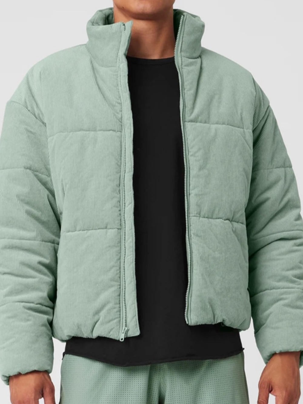 ALO Yoga Corduroy-Textured Sage Green Puffer Jacket